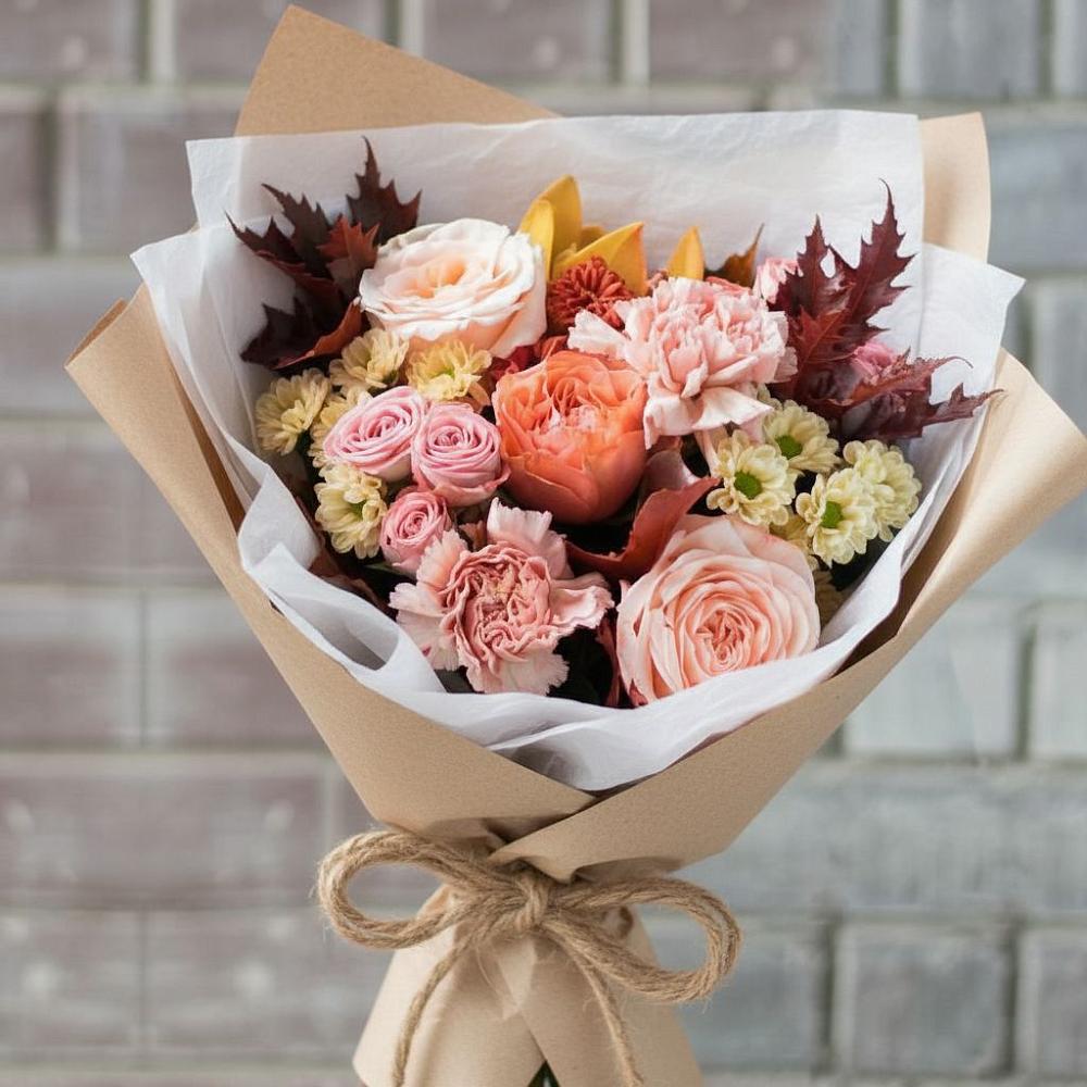 Букет цветов из: Гвоздики, Хризантемы и Розы в Бородино ГО Мытищи