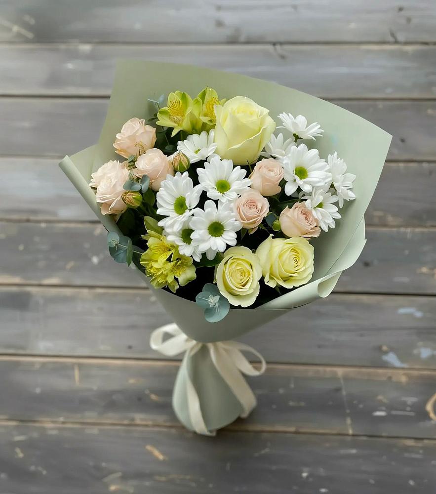 Букет цветов из: Альстромерии, Розы и Хризантемы в Бородино ГО Мытищи