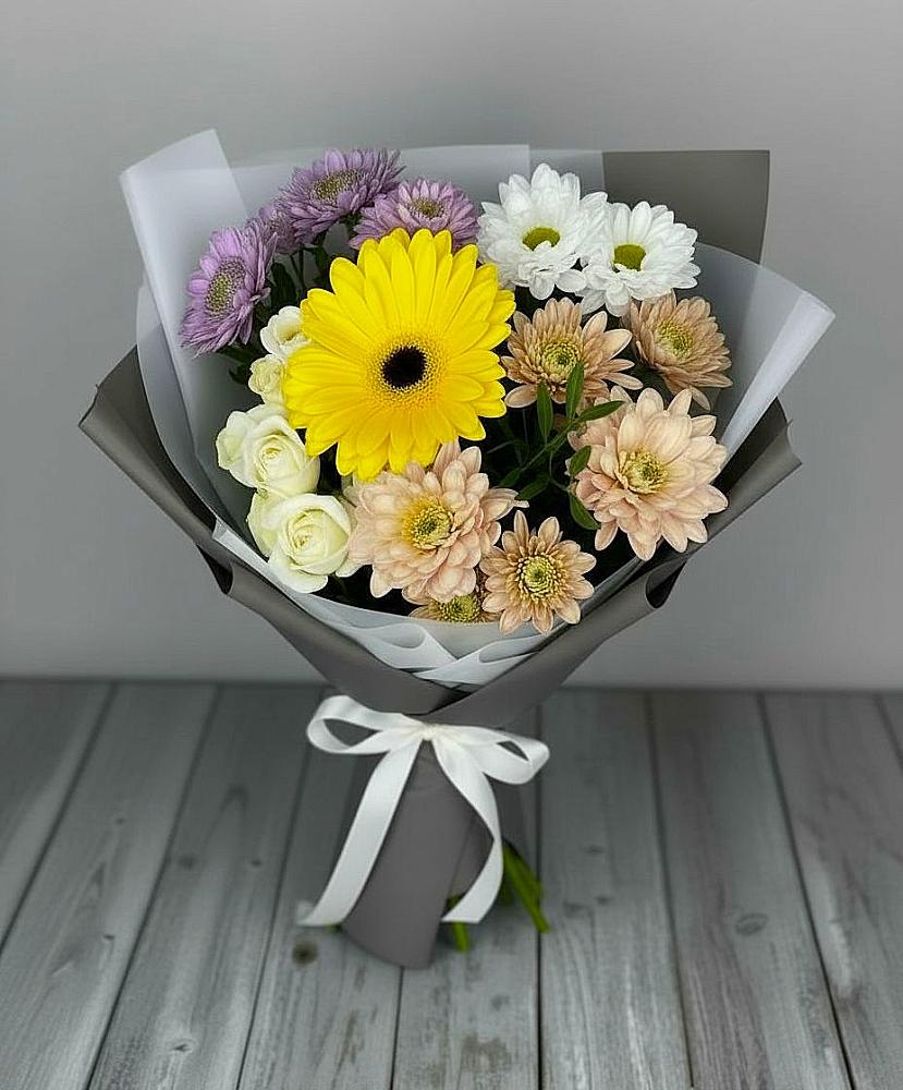 Букет цветов из: Розы, Герберы и Хризантемы в Бородино ГО Мытищи