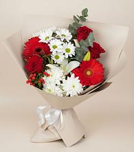 Букет цветов из:  Розы, Хризантемы, Герберы и Лилии в Бородино ГО Мытищи