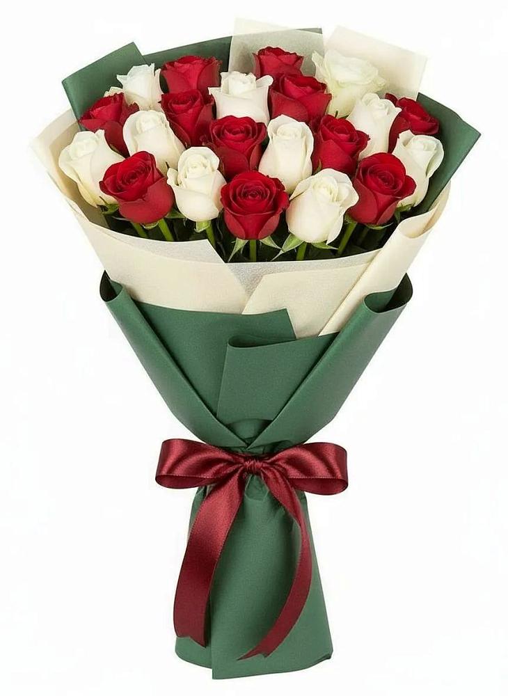 Букет Микс из красных и белых роз в Бородино ГО Мытищи