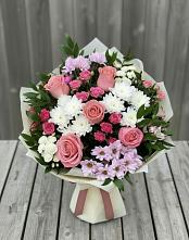 Букет цветов из:  Альстромерии, Гвоздики, Розы и Хризантемы в Бородино ГО Мытищи