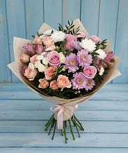 Букет цветов из:  Хризантемы, Розы и Альстромерии в Бородино ГО Мытищи